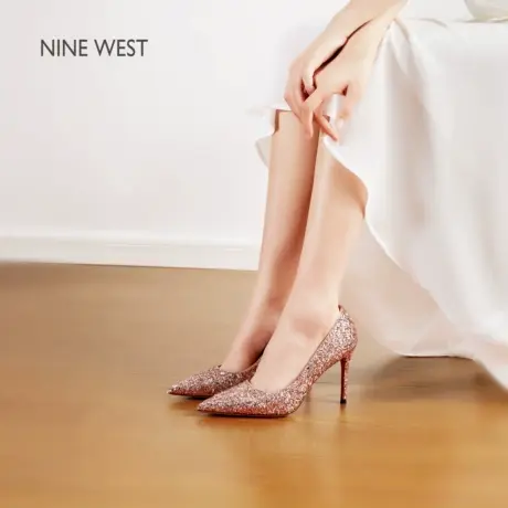 Nine West/玖熙尖头高跟鞋女2025新款细跟爆闪浅口单鞋婚鞋宴会鞋图片