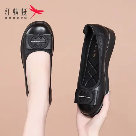红蜻蜓女鞋春季鞋子一脚蹬懒人休闲小皮鞋单鞋女2025新款夏季真皮商品大图