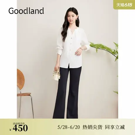 Goodland美地秋季弹力喇叭长裤百搭廓形哑光休闲裤商品大图