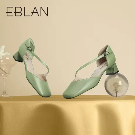 伊伴春夏新品女鞋时尚单鞋方头中空真皮高跟鞋通勤女凉鞋芭蕾鞋商品大图