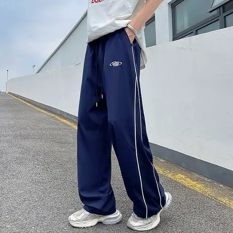 冰丝休闲裤男夏季新款大码运动直筒裤薄款透气美式潮牌阔腿长裤子商品大图