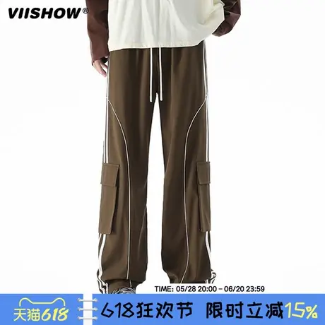 VIISHOW春秋新款美式复古侧边条纹工装裤男女直筒三条杠休闲裤子商品大图