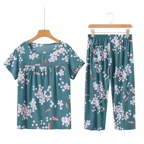 妈妈夏装套装2024新款中老年女装短袖洋气母亲节衣服棉绸睡衣50岁图片