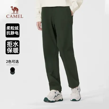 骆驼男装直筒休闲裤男士2025新款冬加绒保暖户外防泼水梭织软壳裤商品大图