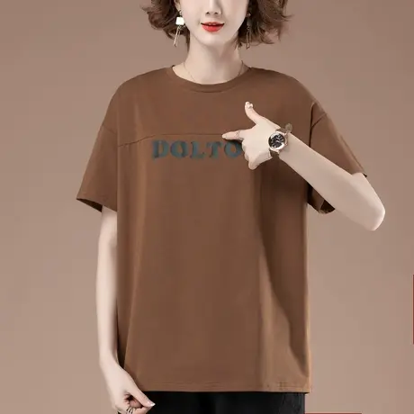 加肥加大码短袖t恤女夏季新款宽松中年妈妈纯棉休闲圆领半袖体恤商品大图