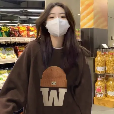 早秋女装卫衣美式oversize大码圆领上衣潮ins宽松慵懒风薄款外套图片