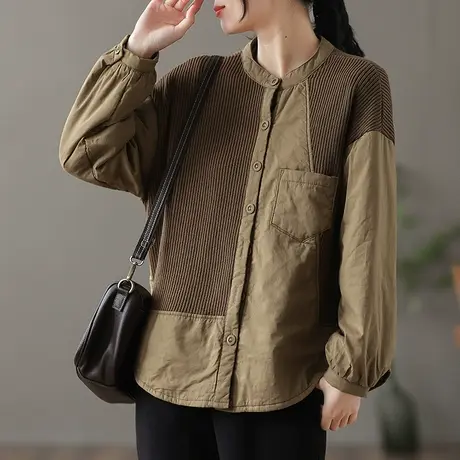 dza 复古短款加厚棉衣外套女士冬装新款棉袄上衣保暖漂亮拼接棉服商品大图