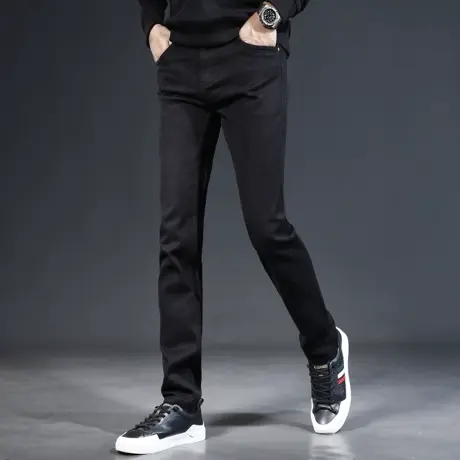 纯黑色牛仔裤男2023新款秋季修身直筒男士休闲潮流弹力春秋款裤子商品大图