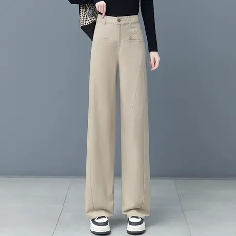 拉夏贝尔阔腿牛仔裤女2025新款秋季高腰显瘦垂感宽松直筒休闲裤子图片