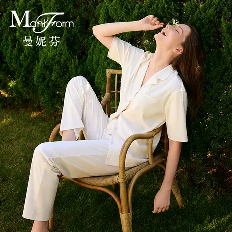 曼妮芬全棉夏季家居服套装长裤起居服女士舒适睡衣睡裤纯棉商品大图