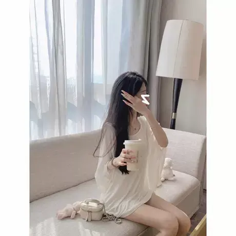 舒适居家斗篷软软宽松小上衣女夏季慵懒韩系温柔莫尔棉防晒T恤商品大图