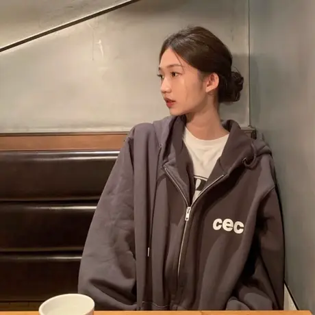 ins超火宽松大码开衫卫衣女秋装韩版百搭bf慵懒风薄款连帽上衣服商品大图