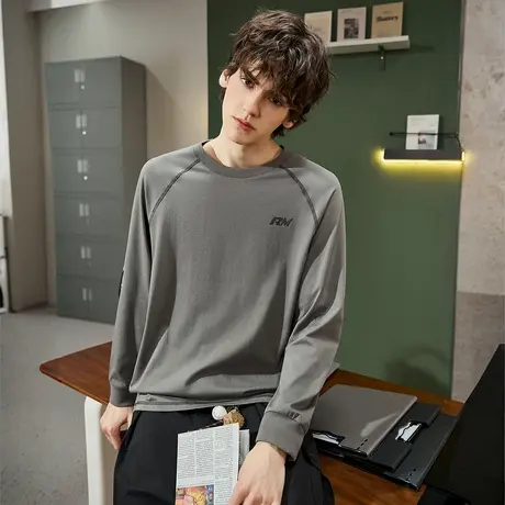 唐狮圆领长袖T恤春秋季新款男设计感少年休闲风设计运动风潮流tu图片