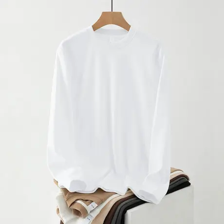 德绒长袖t恤男装2023新款秋冬保暖内搭打底衫双面绒纯色白色秋衣商品大图