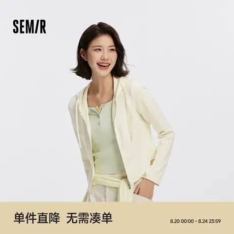 [商场同款]森马外套女短款紧身分割显瘦2025秋季新款纯色连帽夹克商品大图