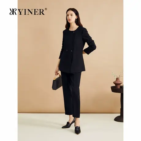 YINER音儿女装秋季法式通勤U型领收腰西装短外套商品大图
