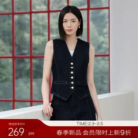 【2.3新品会员9折】衣香丽影宽松原色牛仔马甲女春装复古马夹上衣商品大图