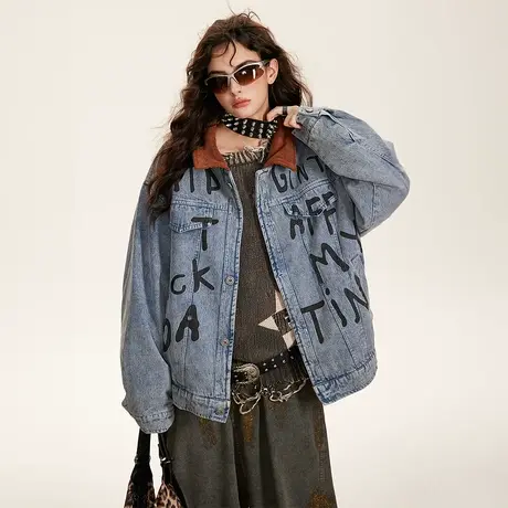 设计感夹棉冬季外套2023新款做旧棉服女潮牌复古宽松oversize棉衣图片