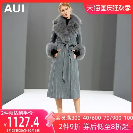 灰色羊毛呢子外套女长款2022秋冬新款女装狐狸大毛领毛呢大衣加厚商品大图