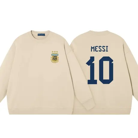 梅西三冠王10号球衣国潮文字复古宽松学生衣服长袖卫衣圆领外衣商品大图