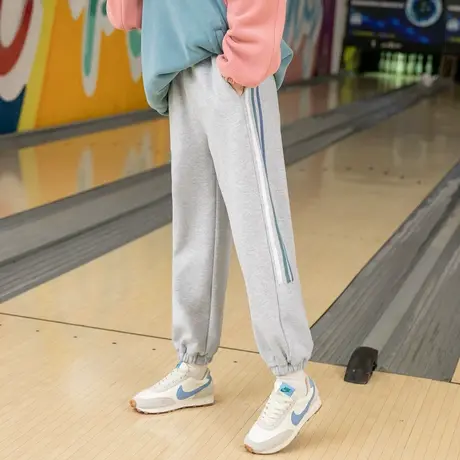 尔给厚裤子女冬加绒外穿加厚小个子显瘦运动裤2022新款潮牌卫裤商品大图