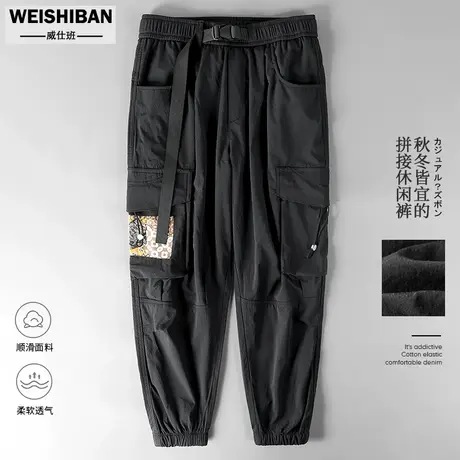 潮牌设计感工装多口袋哈伦裤男秋冬季山系户外微阔束脚裤潮休闲裤商品大图