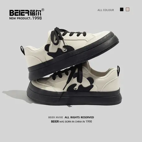 蓓尔女鞋小白鞋女2023夏季新款熊猫帆布饼干鞋女原创小众休闲板鞋商品大图