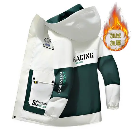 男士加绒加厚夹克男秋冬季青少年帅气学生加棉外衣潮流冬装外套男商品大图