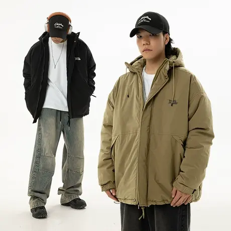 男士冲锋衣棉服冬季新款男防水外套加厚连帽潮牌男装美式棉衣棉袄商品大图