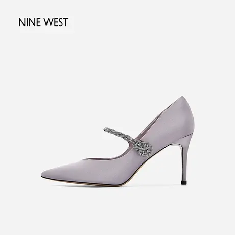 Nine West/玖熙优雅高跟鞋女气质春季新款一字钻带缎面礼服单鞋图片