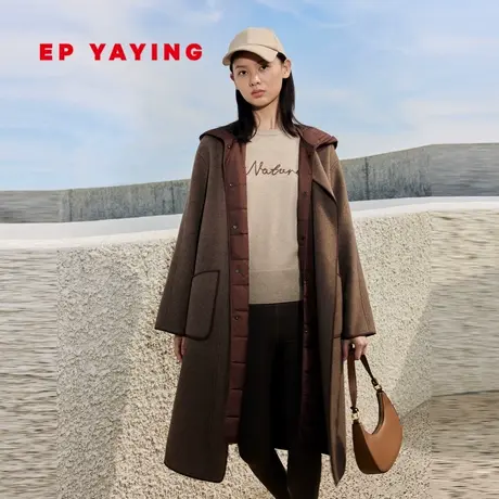 [牦牛绒内胆]EP雅莹女装 绵羊毛呢羽绒两件套大衣 2023秋冬8429A图片