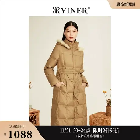 YINER音儿线上专选女装冬季高端水貂毛领连帽高立领白鹅绒羽绒服商品大图