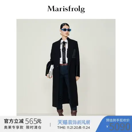 【羊毛西装大衣】玛丝菲尔冬季新款黑色双排扣西装羊毛毛呢外套商品大图