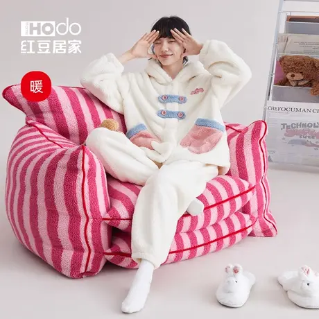 红豆居家连帽睡衣女厚珊瑚绒可爱可外穿休闲保暖家居服冬商品大图