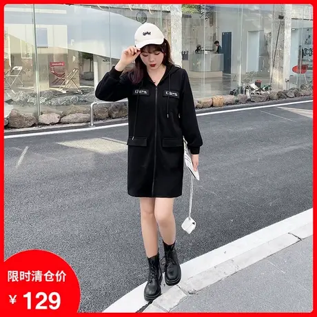 2023年秋季新款连帽休闲显瘦简约直筒拉链针织大码胖MM气质连衣裙图片