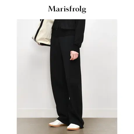 【商场同款】玛丝菲尔2023年秋季新款黑色绵羊毛休闲显瘦香蕉裤商品大图