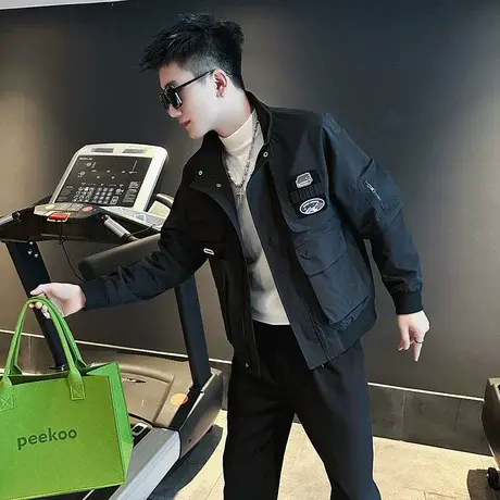 2023春秋季网红美式复古工装夹克男冲锋衣痞帅高级感机车服外套潮商品大图