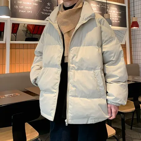 百搭ins潮纯色棉服男冬季棉衣韩版宽松港风潮牌立领帅气棉袄外套图片
