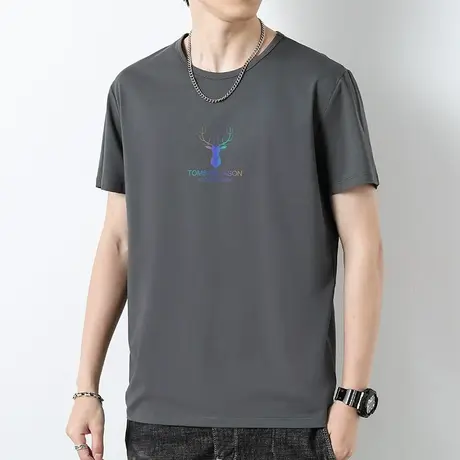 莫代尔短袖t恤男潮流潮牌圆领上衣服夏季冰丝冰感半袖打底衫体恤商品大图