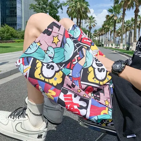 潮流沙滩裤男夏季休闲大裤衩花短裤宽松透气薄款冰丝速干五分裤子商品大图