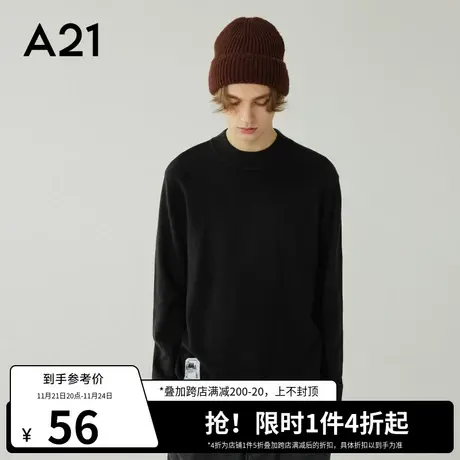 A21outlets男装半高领长袖毛衣秋冬季纯色套头情侣针织衫男士秋装商品大图