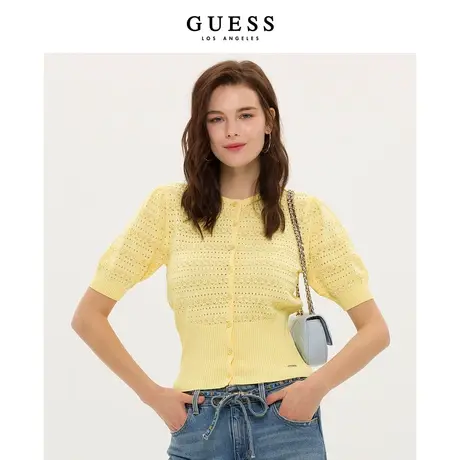 【秀智明星同款】GUESS女款镂空提花针织开衫上衣-YM2S2657商品大图
