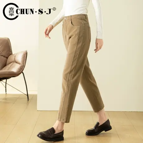 卡其色裤子女2023新款秋季大码胖mm萝卜裤高腰休闲裤女士九分哈伦商品大图