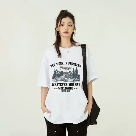 YEP国潮印花短袖t恤女2024年新款情侣装夏装半袖ins潮牌宽松上衣商品大图