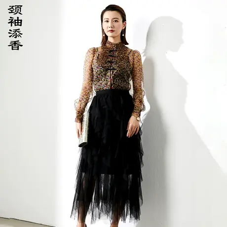 颈袖添香2023秋季新款时尚修身桑蚕丝雪纺衫衬衣女式真丝衬衫商品大图