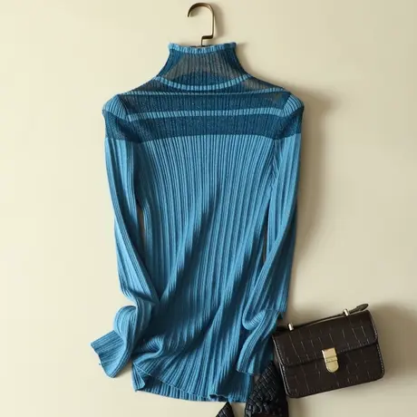 春装2024年新款蕾丝拼接半高领女士内搭针织显瘦洋气打底衫毛衣女商品大图