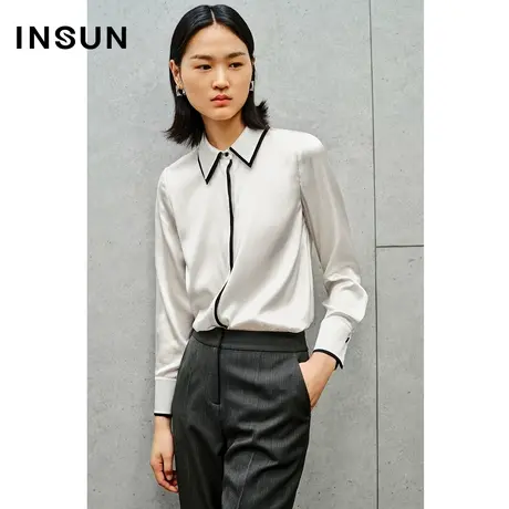 INSUN恩裳线上专选秋季弹力双乔撞色桑蚕丝衬衫商品大图