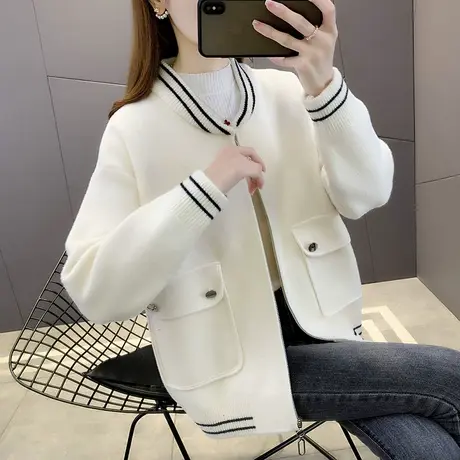 女士小香风水貂绒开衫毛衣女秋季2023年新款秋冬针织短外套女加厚图片