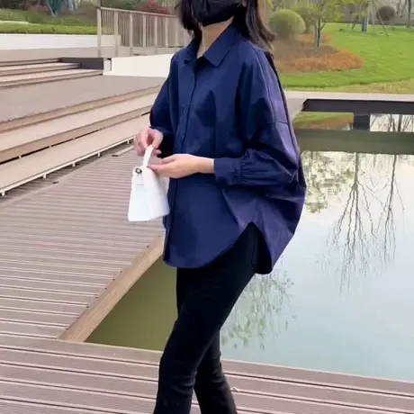 长袖衬衫女春装2023年新款韩版设计感小众宽松显瘦百搭中长款上衣商品大图