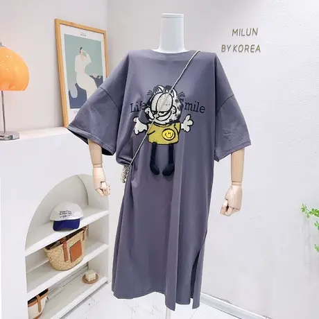 夏季连衣裙韩国东大门宽松长款及裸T恤裙懒人休闲胖MM短袖欧洲站图片